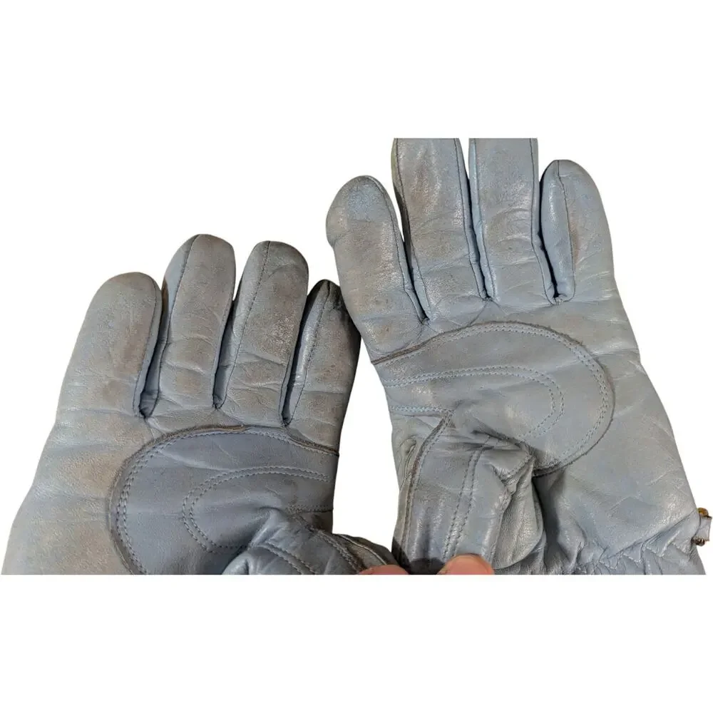 Womens Small Light Blue Soft Leather Sherpa Lined Gloves Vtg Teal Conroy Ski